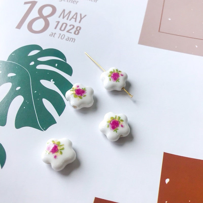 Porcelain Flower love shaped beads for jewellery diy/ Blue flower rose pendant