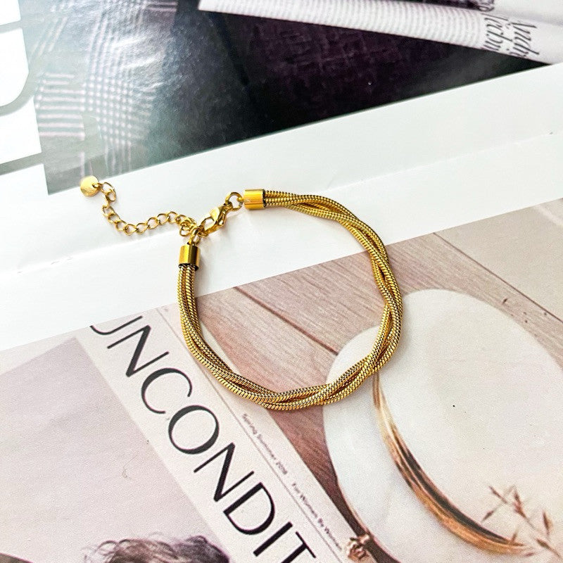 [Tarnish resistant] Stainless steel gold bracelet 1pc - love/ zirconia/ butterfly/ teniss chain design