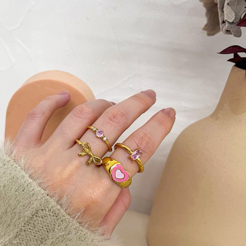 [Pink theme] Stainless steel pink love ring 1 pc/ Water friendly jewellery accessories ladies ring cincin love ring