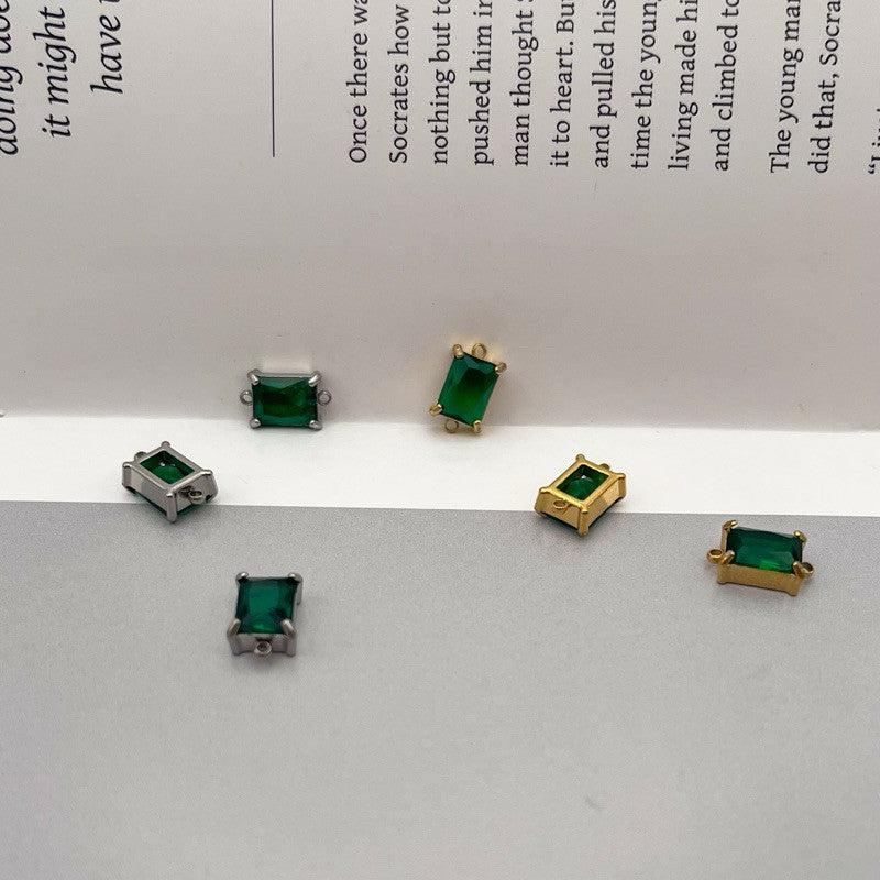 Stainless steel rectangle zirconia double hoop/ White zirconia green emerald pendant