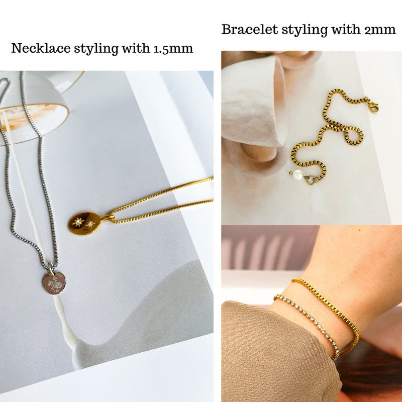 Stainless steel square boxchain 1 meter for diy jewellery handmade necklace bracelet gold chain