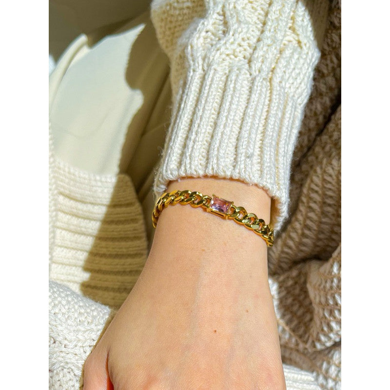 [Tarnish resistant] Stainless steel gold bracelet 1pc - love/ zirconia/ butterfly/ teniss chain design