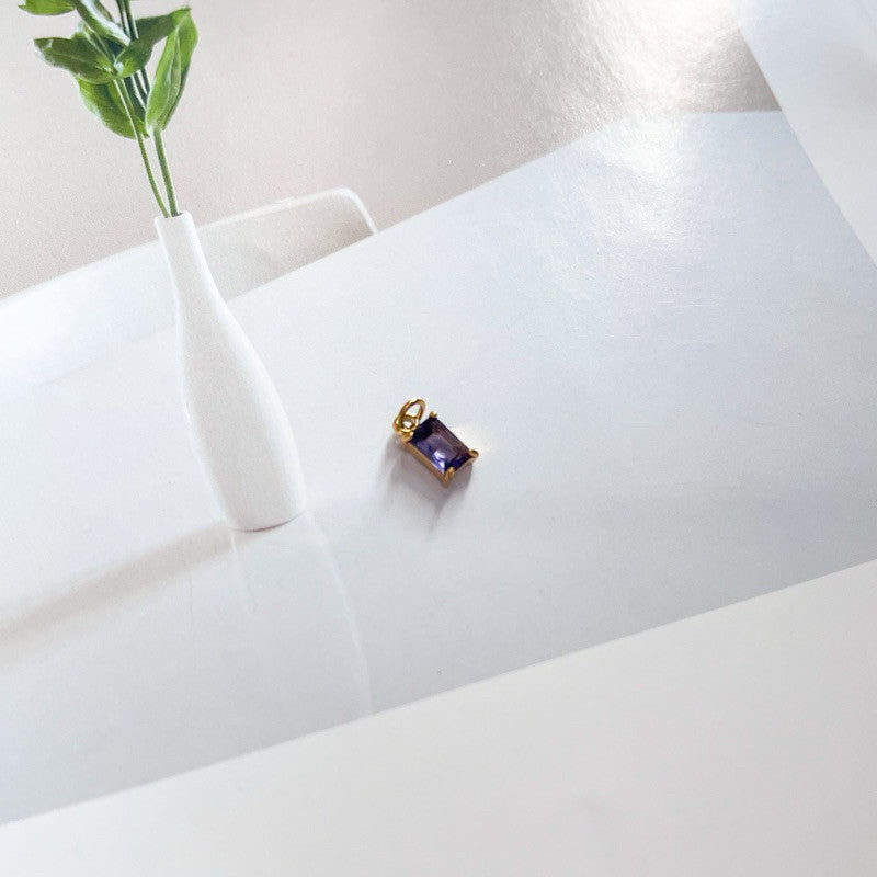 Stainless steel Rectangle zirconia pendant Birthstone 1 pc