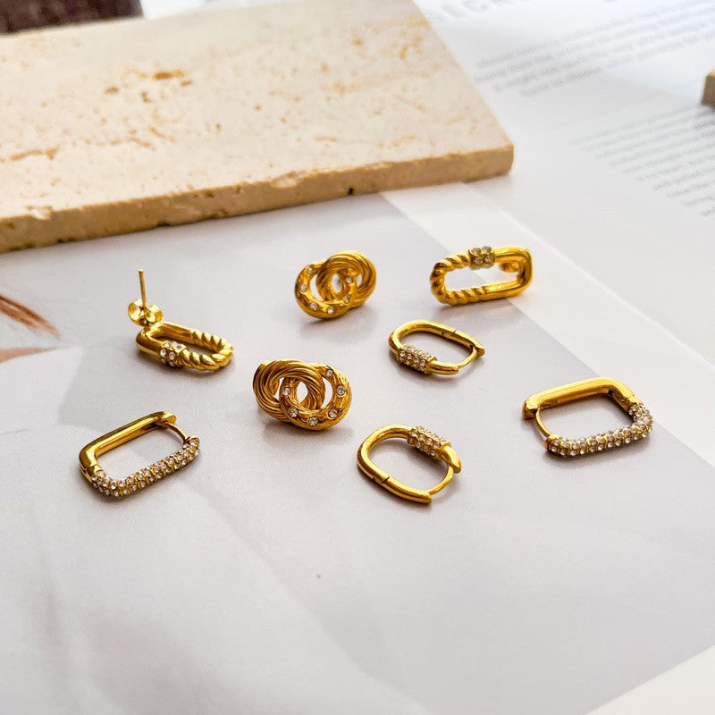 Stainless steel rectangle earrings in Zirconia stone/ Jewellery gold earrings huggies Rectangle Sparkle accessories