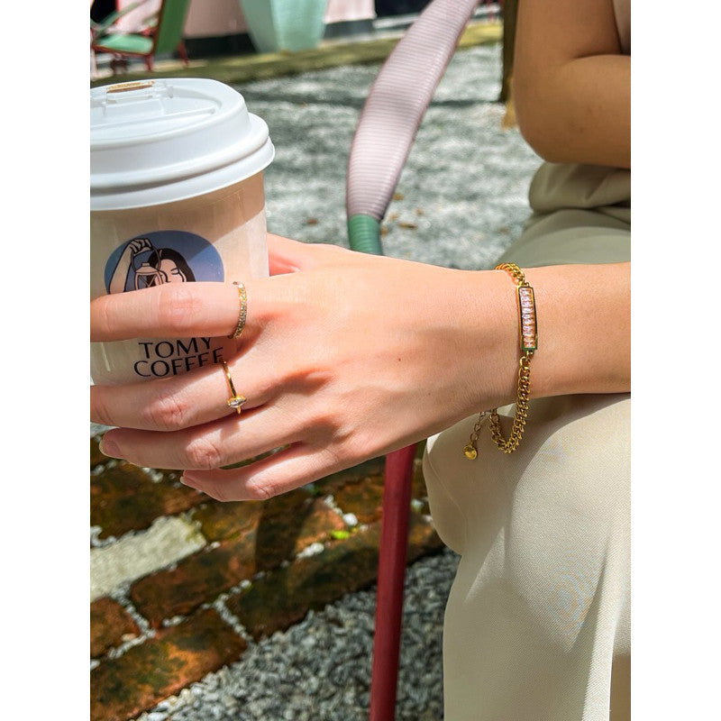 [Tarnish resistant] Stainless steel gold bracelet 1pc - love/ zirconia/ butterfly/ teniss chain design
