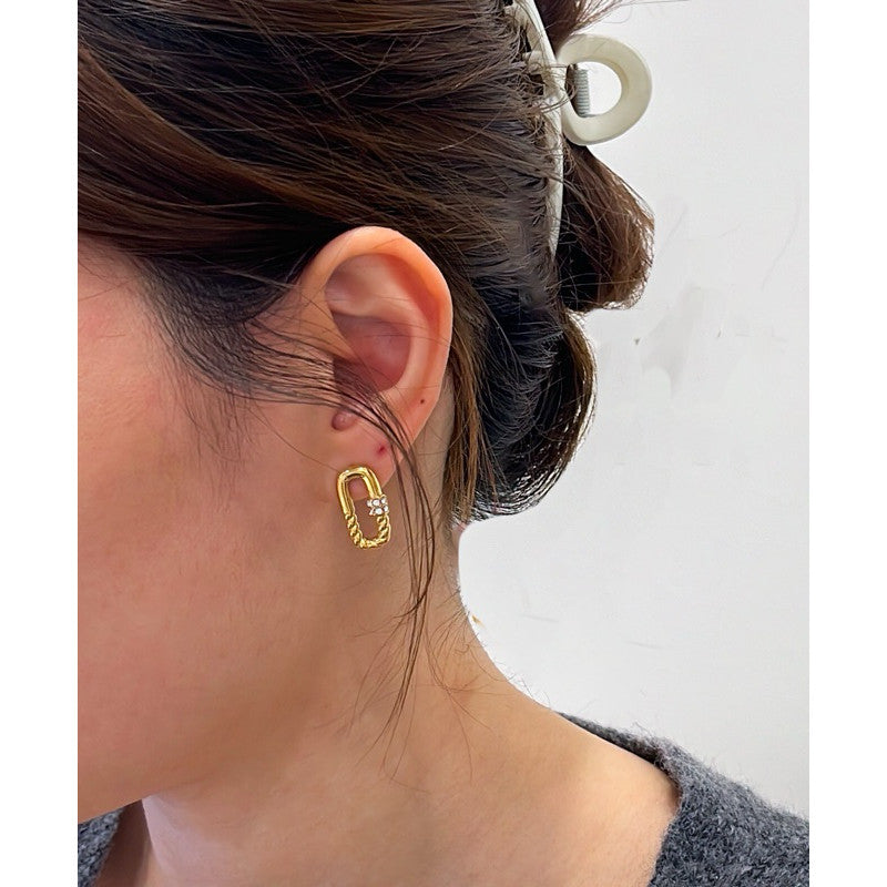 Stainless steel rectangle earrings in Zirconia stone/ Jewellery gold earrings huggies Rectangle Sparkle accessories