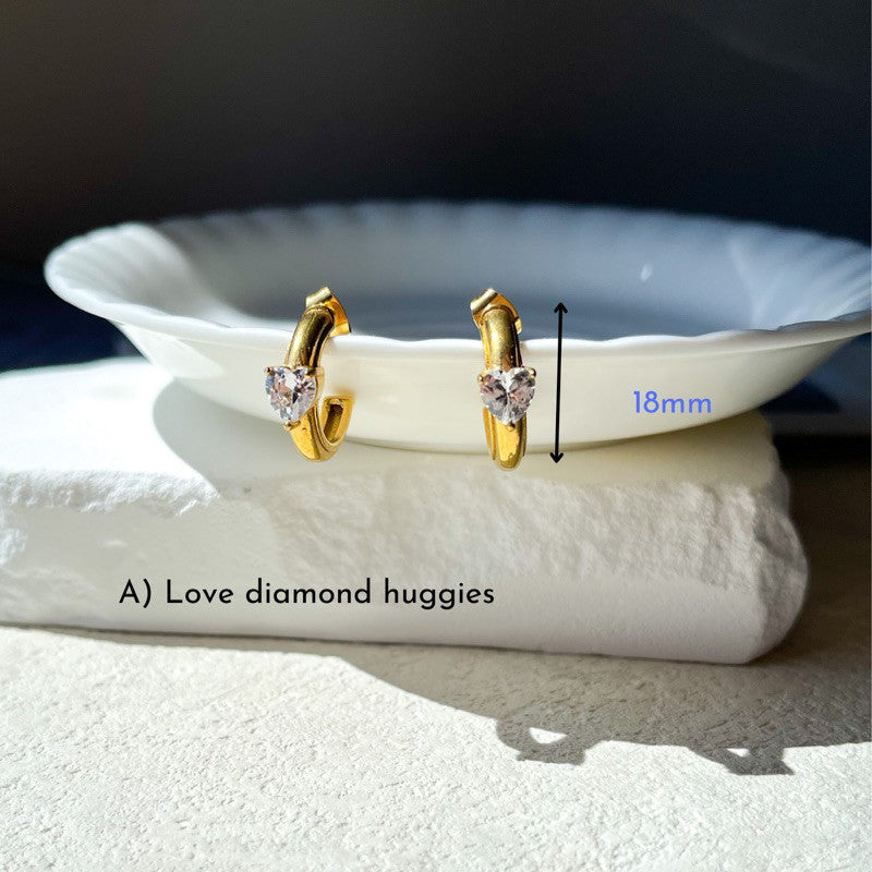 Earrings in stainless steel/ huggies zirconia Diamond earrings