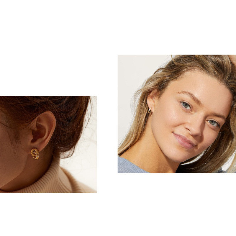 Stainless steel rectangle earrings in Zirconia stone/ Jewellery gold earrings huggies Rectangle Sparkle accessories