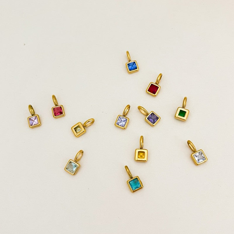 Stainless steel Square birthstone zirconia pendant/ Gold pendant birth month colour zirconia for diy jewellery necklace