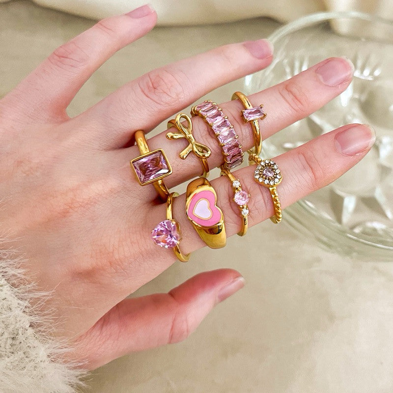 [Pink theme] Stainless steel pink love ring 1 pc/ Water friendly jewellery accessories ladies ring cincin love ring