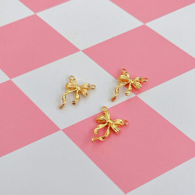 14k gold ribbon bow pendant - real gold plating