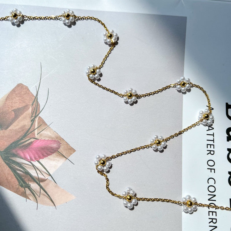 Stainless steel flower in beads chain for DIY50cm