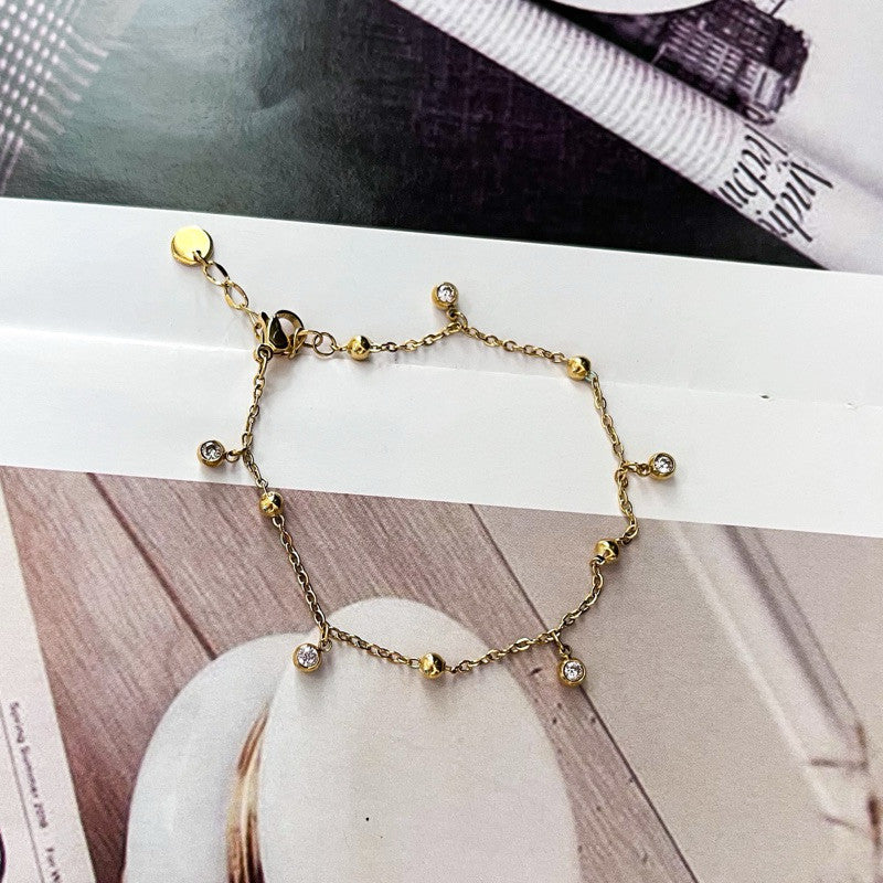 [Tarnish resistant] Stainless steel gold bracelet 1pc - love/ zirconia/ butterfly/ teniss chain design