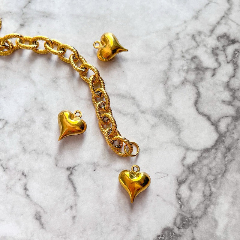Gold stainless steel love pendant 3x /  hollow heart shape
