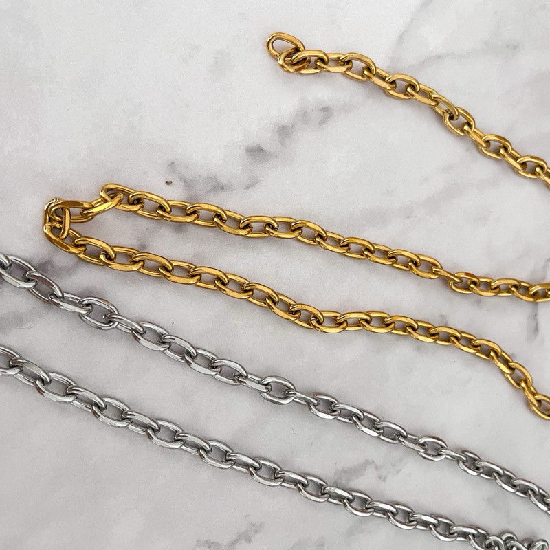 [DIY Chain] Stainless steel thick Elongated 3 oval chain for diy/ gold chain