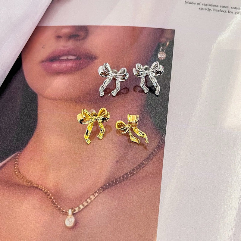Ribbon earrings 1 pair/ Jewellery earrings lady accessorise/ gold earrings silver earrings