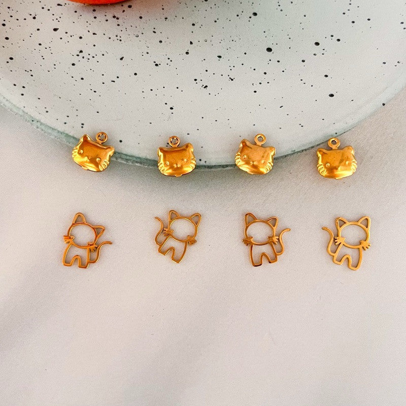 Stainless steel cat pendant in gold/ diy pendant charm cat Kuching necklace