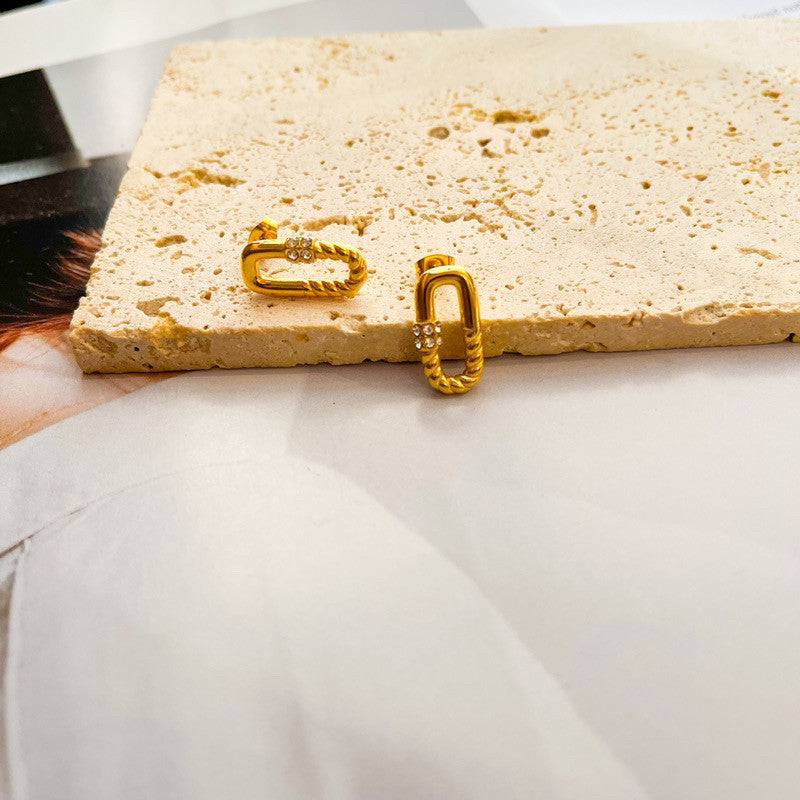 Stainless steel rectangle earrings in Zirconia stone/ Jewellery gold earrings huggies Rectangle Sparkle accessories