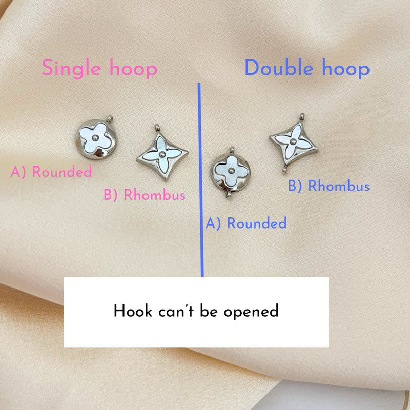 Double hook Clover Flower pendant - Stainless steel opal