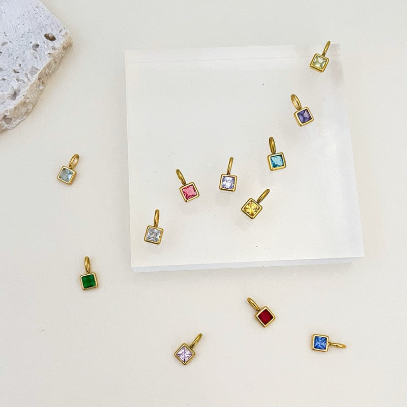 Stainless steel Square birthstone zirconia pendant/ Gold pendant birth month colour zirconia for diy jewellery necklace
