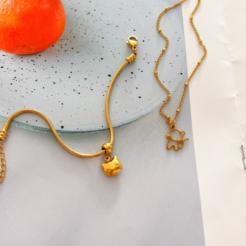 Stainless steel cat pendant in gold/ diy pendant charm cat Kuching necklace