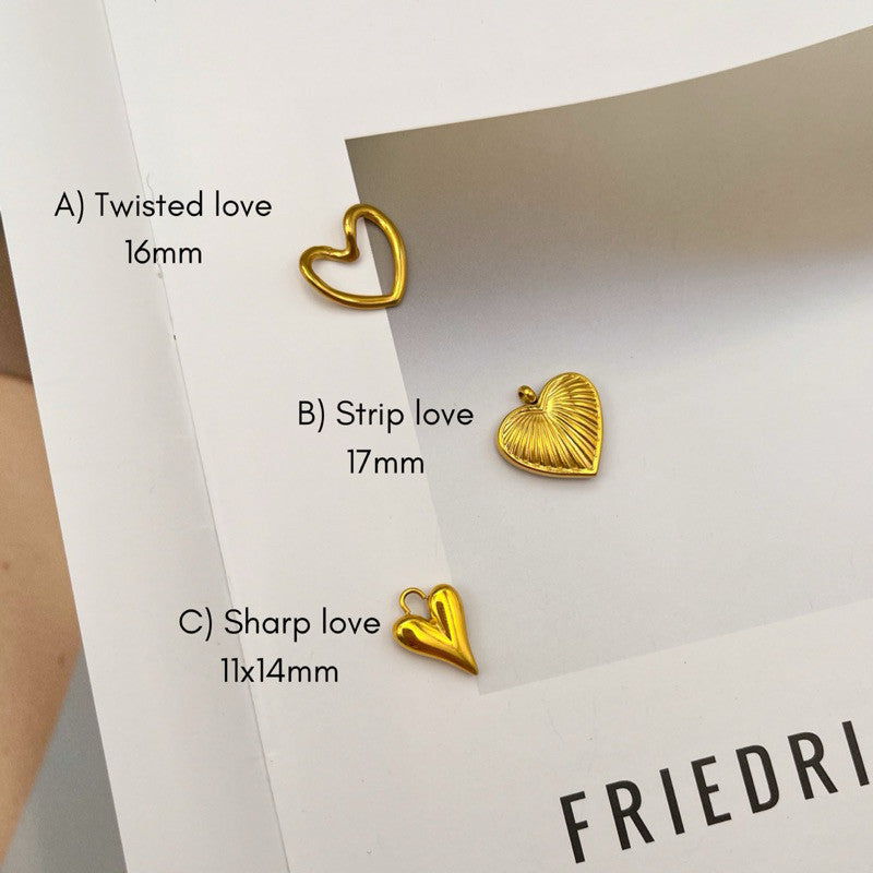 Love pendant in stainless steel strip twisted love design for diy jewellery accessories gold bracelet necklace fashion