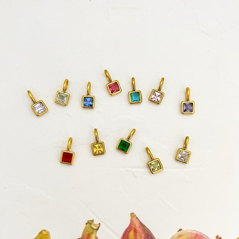 Stainless steel Square birthstone zirconia pendant/ Gold pendant birth month colour zirconia for diy jewellery necklace