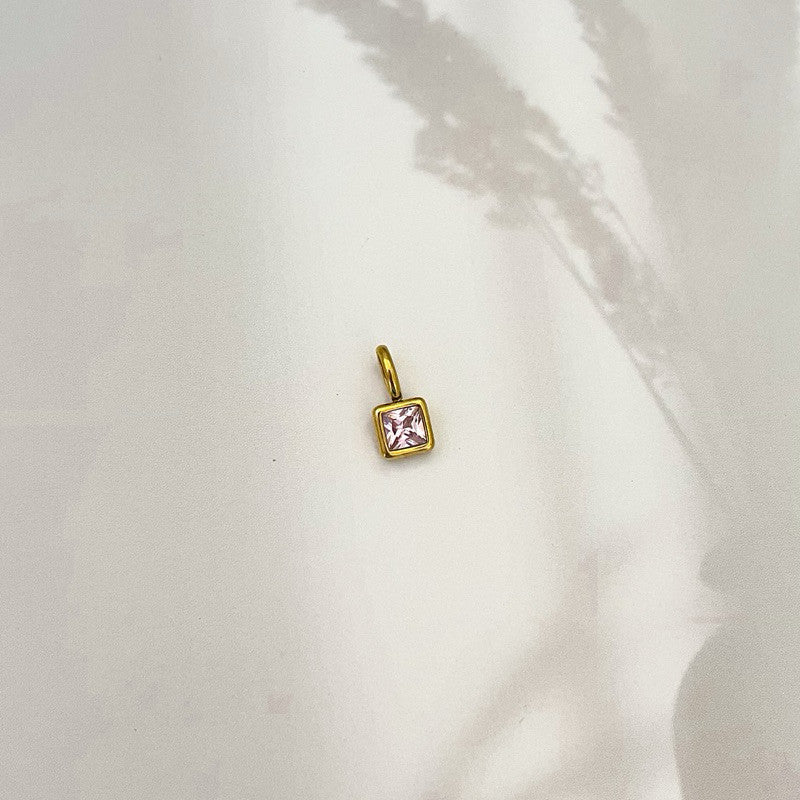 Stainless steel Square birthstone zirconia pendant/ Gold pendant birth month colour zirconia for diy jewellery necklace
