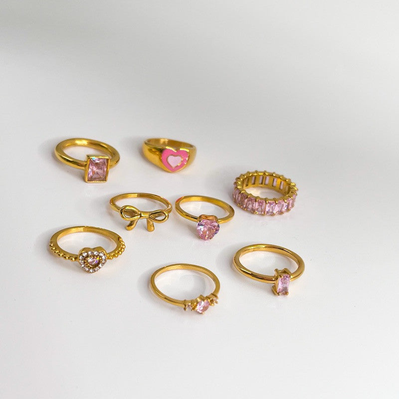 [Pink theme] Stainless steel pink love ring 1 pc/ Water friendly jewellery accessories ladies ring cincin love ring