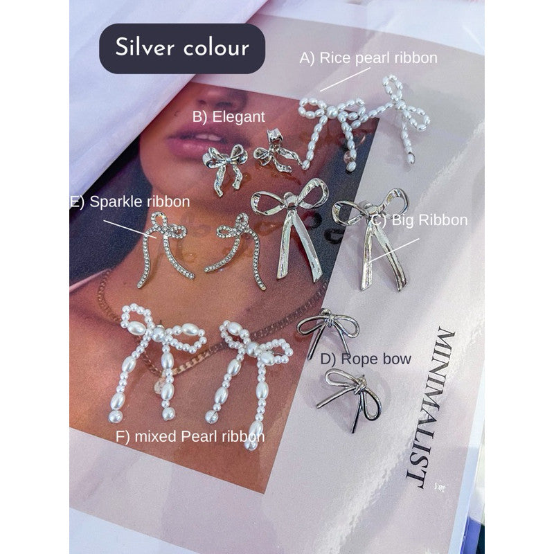 Ribbon earrings 1 pair/ Jewellery earrings lady accessorise/ gold earrings silver earrings