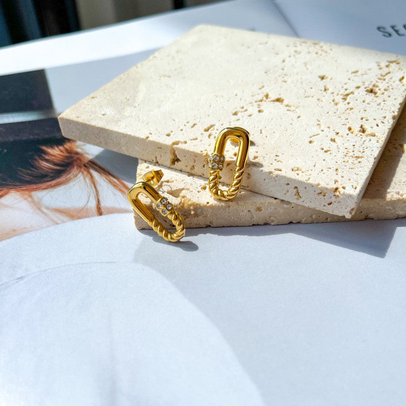 Stainless steel rectangle earrings in Zirconia stone/ Jewellery gold earrings huggies Rectangle Sparkle accessories