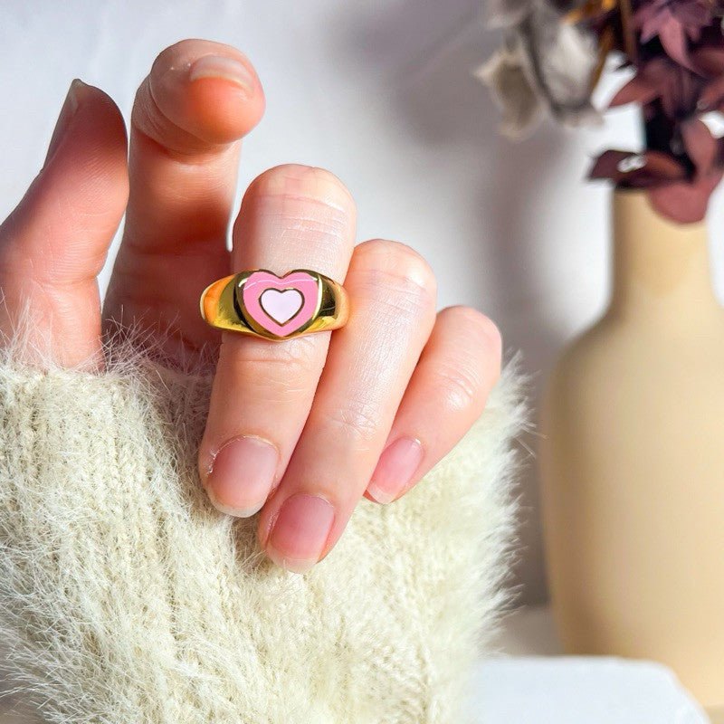 [Pink theme] Stainless steel pink love ring 1 pc/ Water friendly jewellery accessories ladies ring cincin love ring