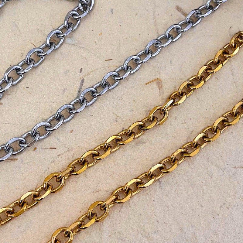 [DIY Chain] Stainless steel thick Elongated 3 oval chain for diy/ gold chain