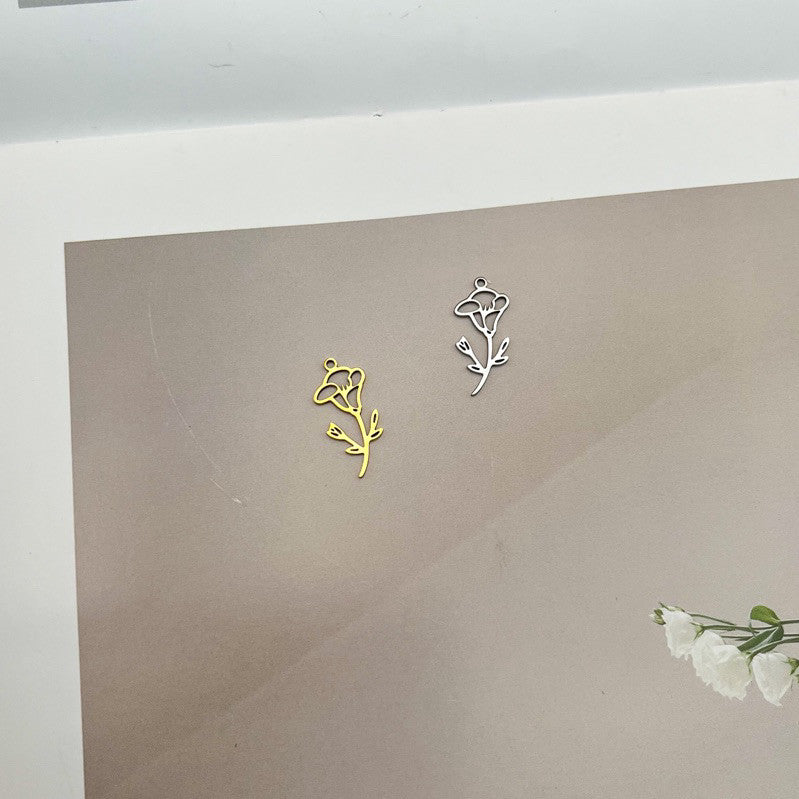 Birthflower pendant 1 pc/ gold Stainless steel initial seriess