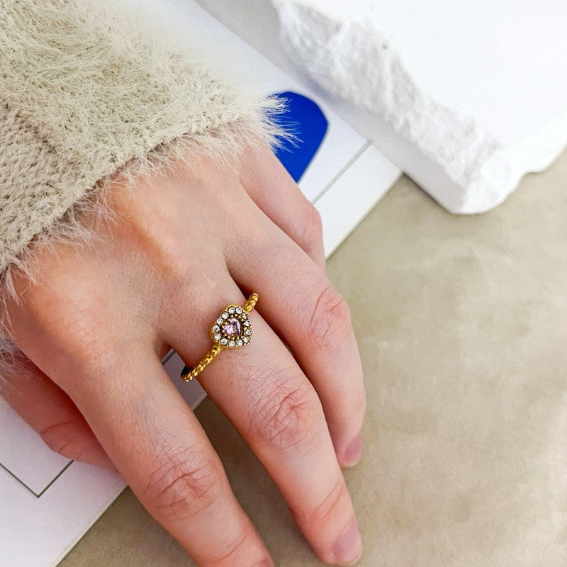 [Pink theme] Stainless steel pink love ring 1 pc/ Water friendly jewellery accessories ladies ring cincin love ring