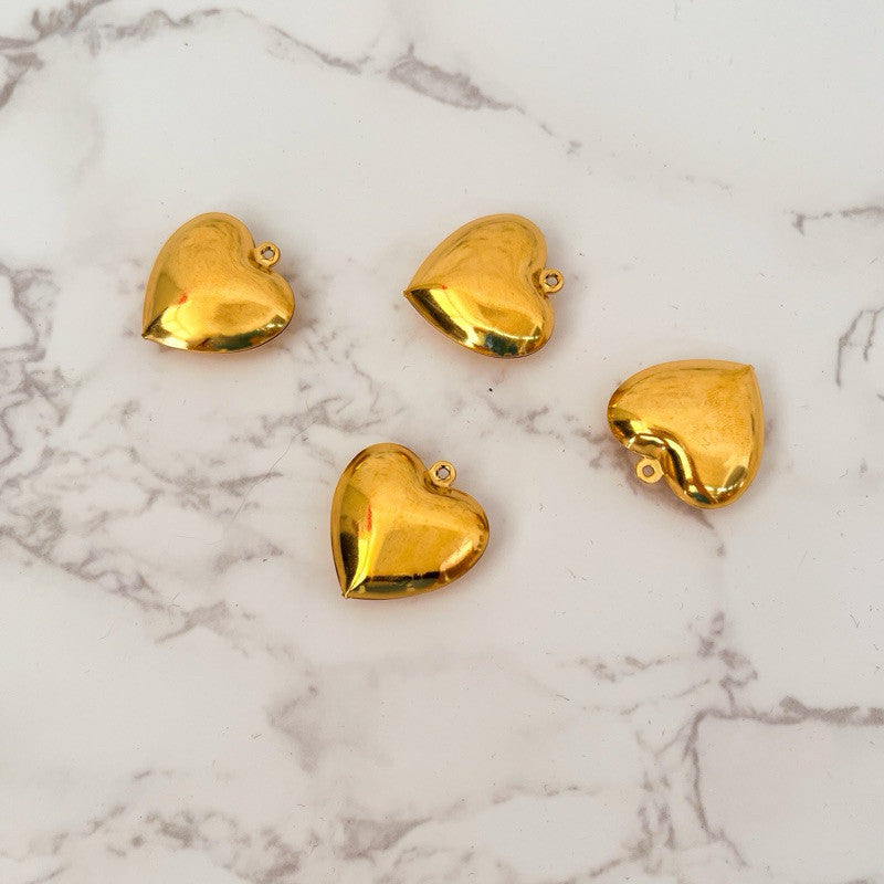 Gold stainless steel love pendant 3x /  hollow heart shape