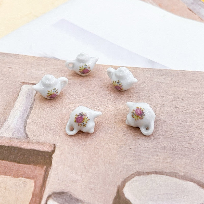Porcelain love pendant/ porcelain teapot and cup pendant/ diy jewellery necklace pendant