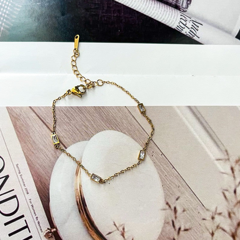 [Tarnish resistant] Stainless steel gold bracelet 1pc - love/ zirconia/ butterfly/ teniss chain design