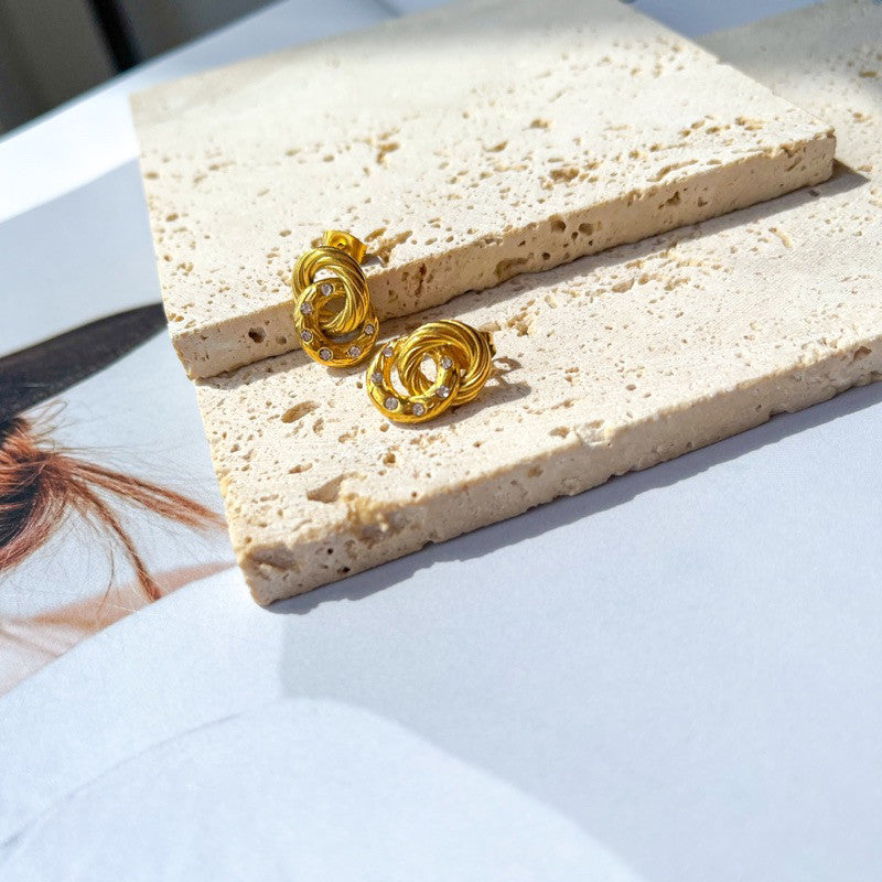 Stainless steel rectangle earrings in Zirconia stone/ Jewellery gold earrings huggies Rectangle Sparkle accessories