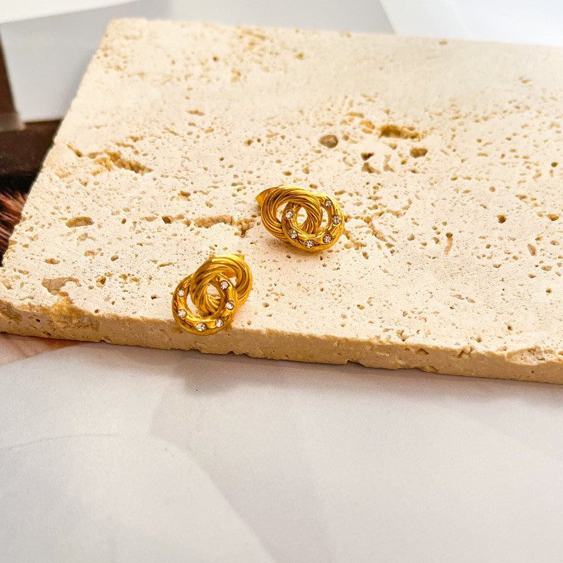Stainless steel rectangle earrings in Zirconia stone/ Jewellery gold earrings huggies Rectangle Sparkle accessories