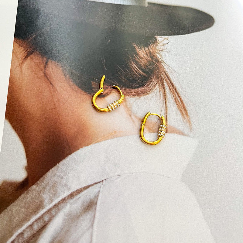Stainless steel rectangle earrings in Zirconia stone/ Jewellery gold earrings huggies Rectangle Sparkle accessories