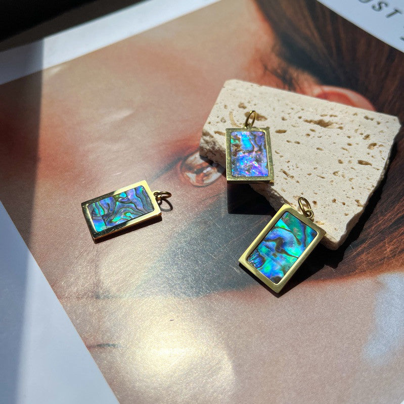 Rectangle opal abalone pendant - stainless steel