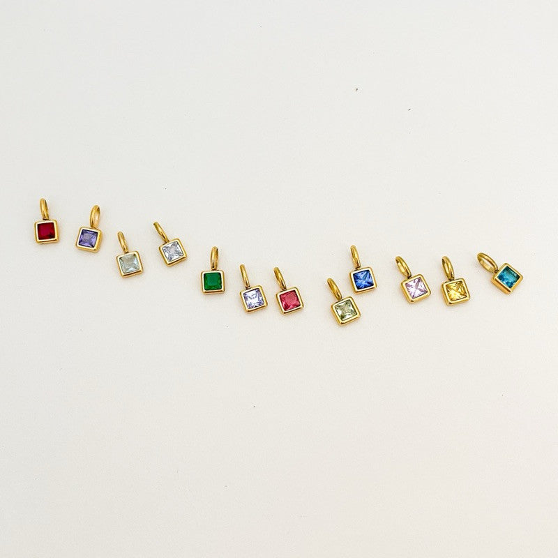Stainless steel Square birthstone zirconia pendant/ Gold pendant birth month colour zirconia for diy jewellery necklace