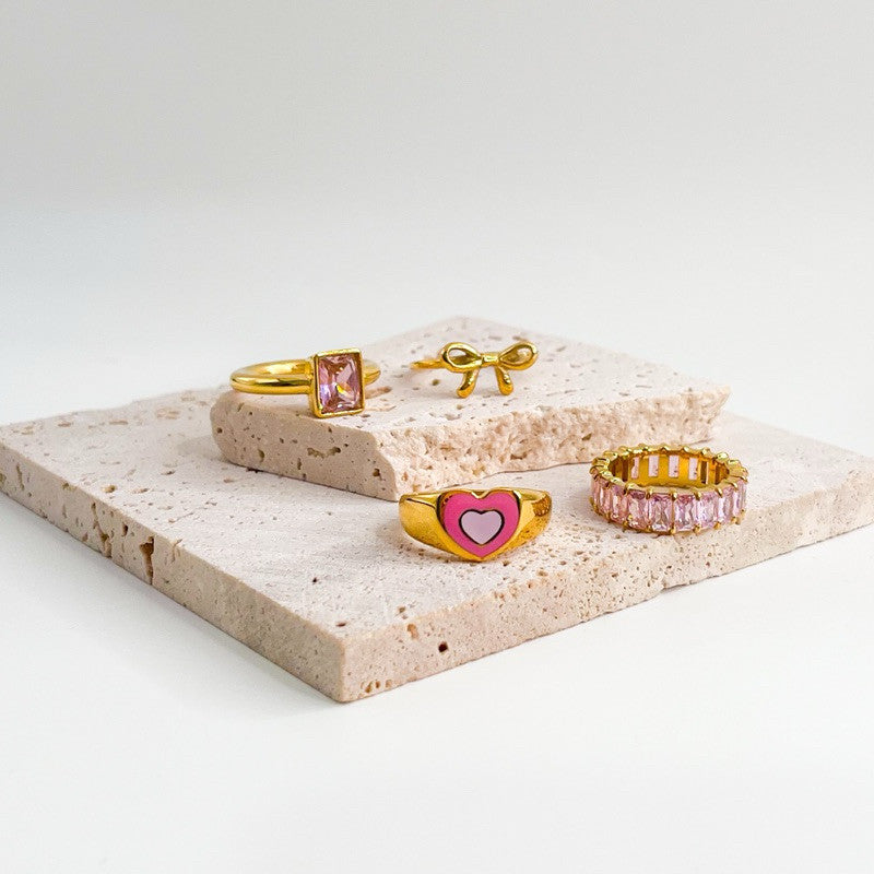 [Pink theme] Stainless steel pink love ring 1 pc/ Water friendly jewellery accessories ladies ring cincin love ring