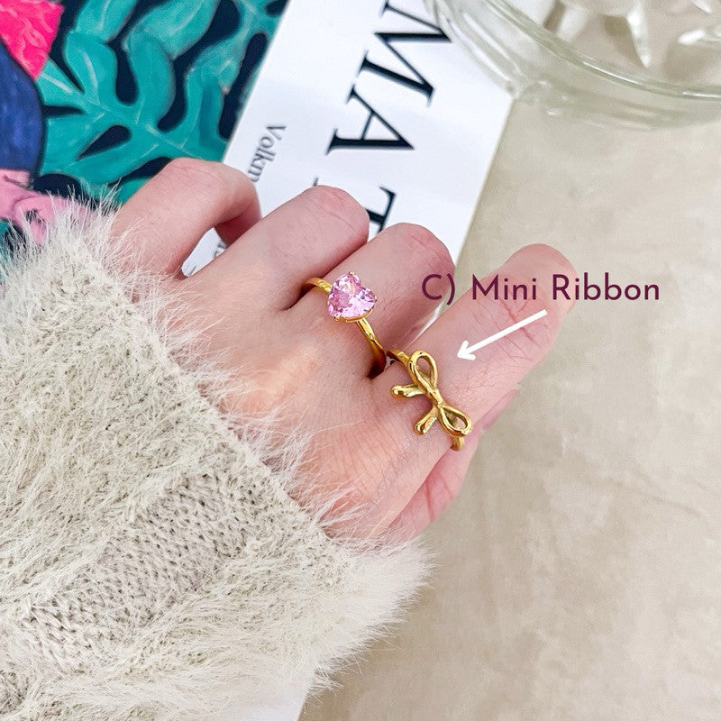 [Pink theme] Stainless steel pink love ring 1 pc/ Water friendly jewellery accessories ladies ring cincin love ring