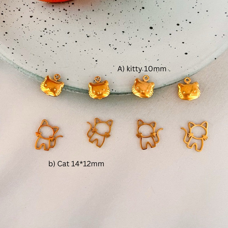 Stainless steel cat pendant in gold/ diy pendant charm cat Kuching necklace