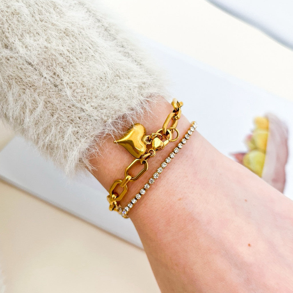 SERIES 1 - [ Ready Bracelet] Stainless steel tennis bracelet classic link bracelet with love paperclip bracelet