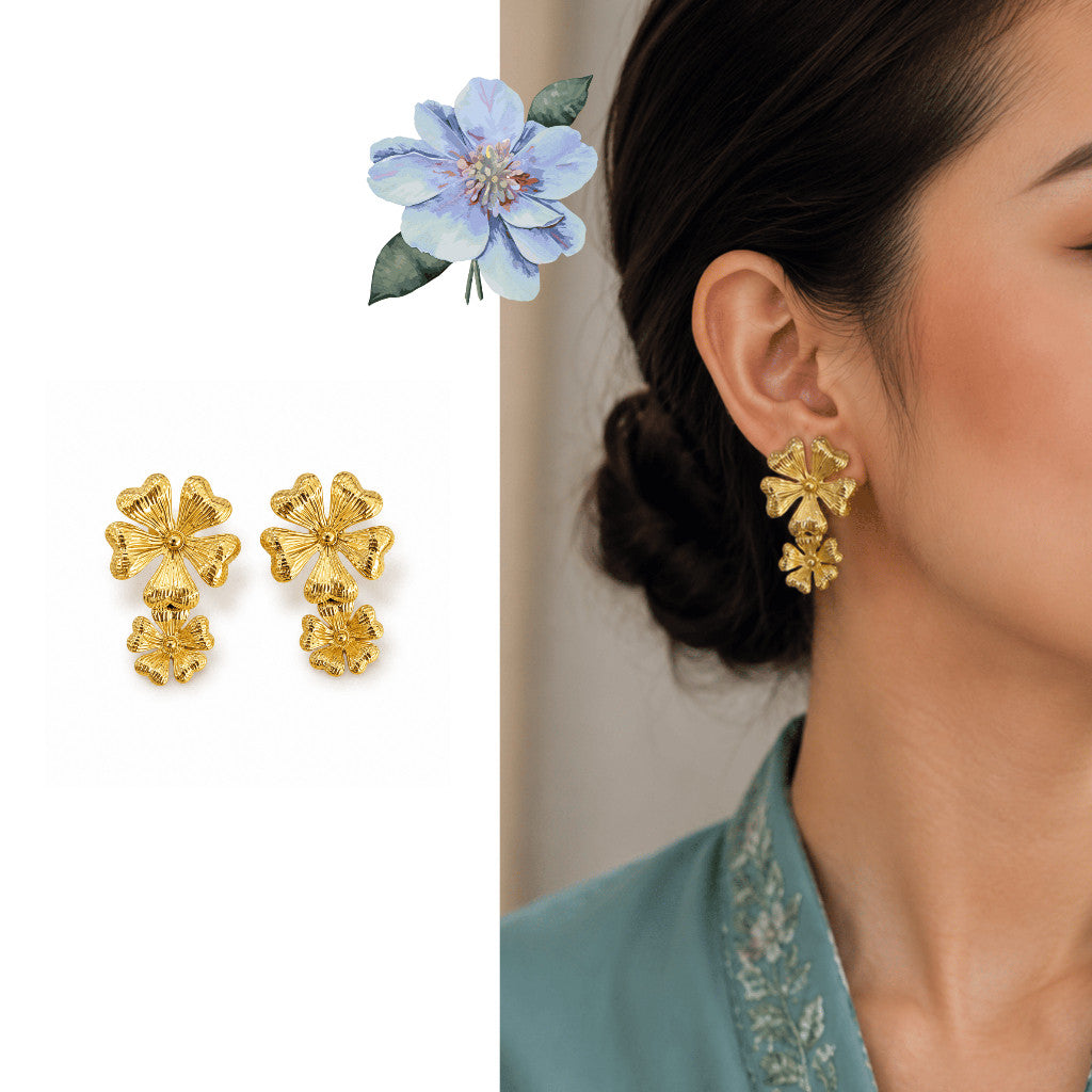 Flower earrings stainless steel/ ribbon earring daisy earring classic diamond earring