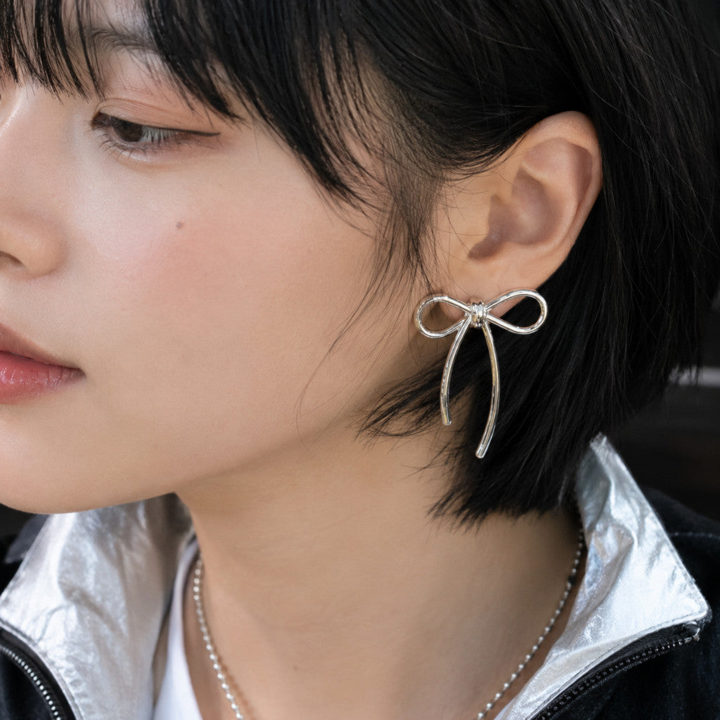 Flower earrings stainless steel/ ribbon earring daisy earring classic diamond earring
