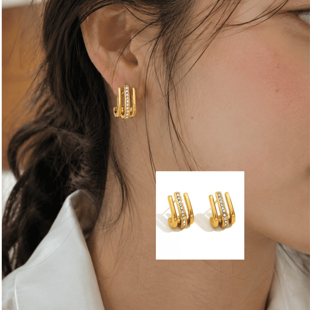 Flower earrings stainless steel/ ribbon earring daisy earring classic diamond earring